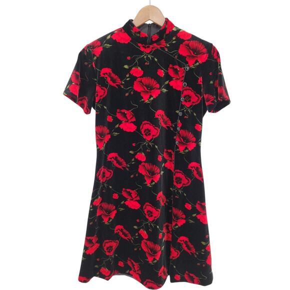 Vintage Evan Picone Velvet Dress Black Red Floral‎ 90s Whimsigoth Witchy Size 0 - Picture 1 of 9
